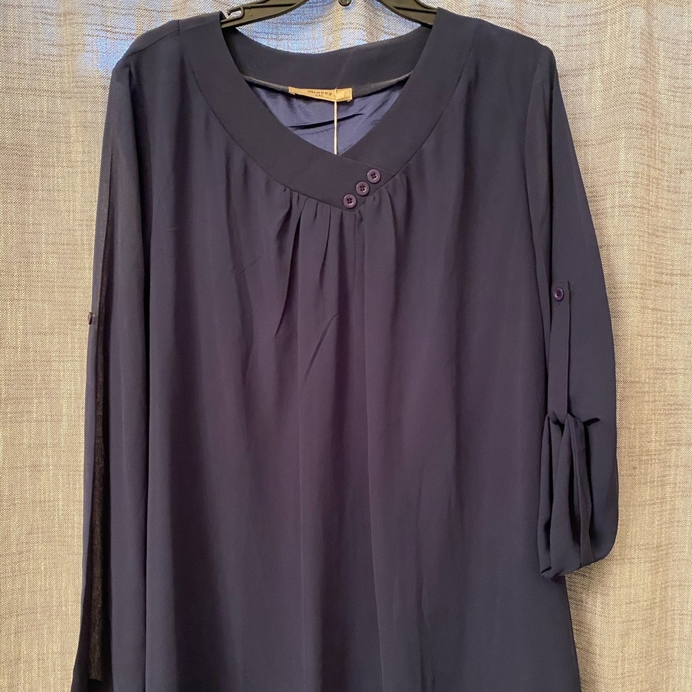 NWT Navy blue sheer lined blouse